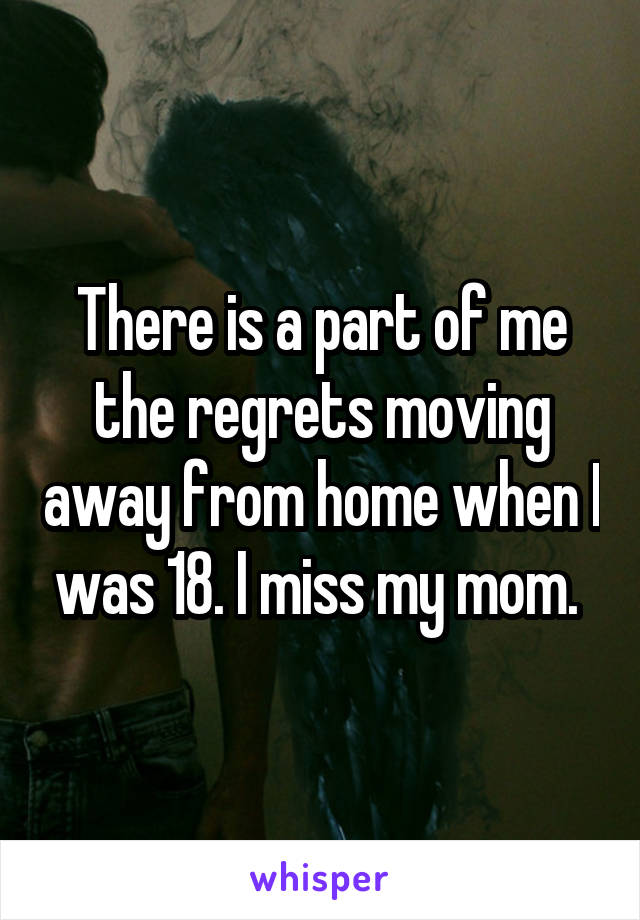 There is a part of me the regrets moving away from home when I was 18. I miss my mom. 