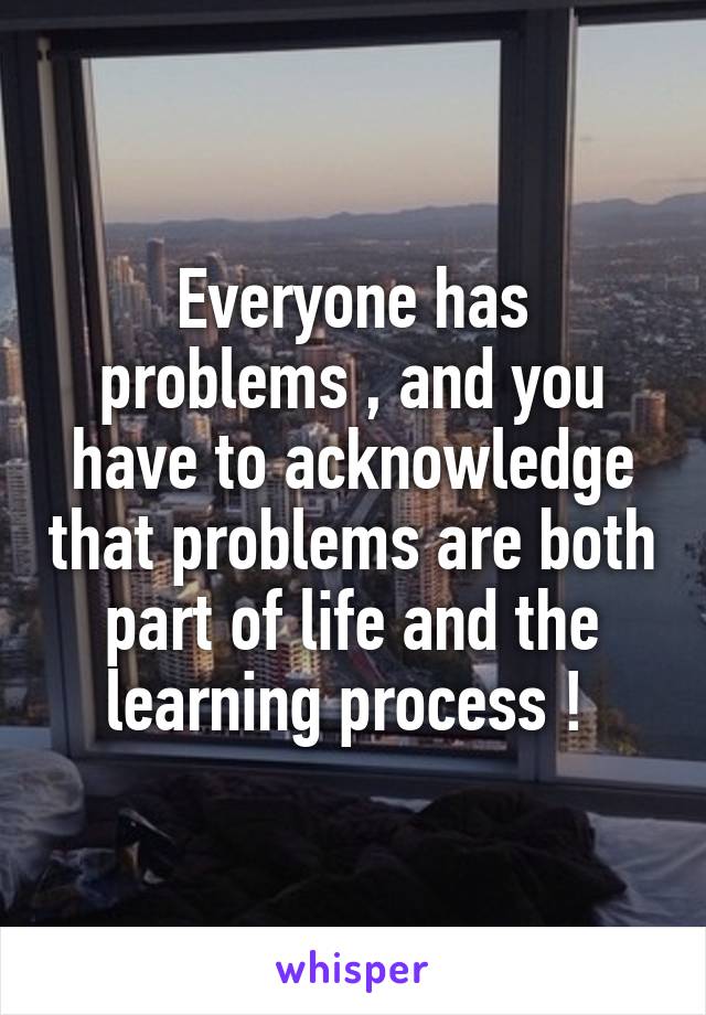 Everyone has problems , and you have to acknowledge that problems are both part of life and the learning process ! 