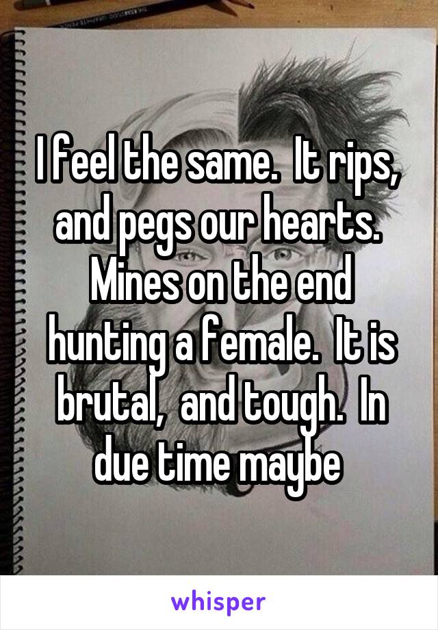 I feel the same.  It rips,  and pegs our hearts.  Mines on the end hunting a female.  It is brutal,  and tough.  In due time maybe 