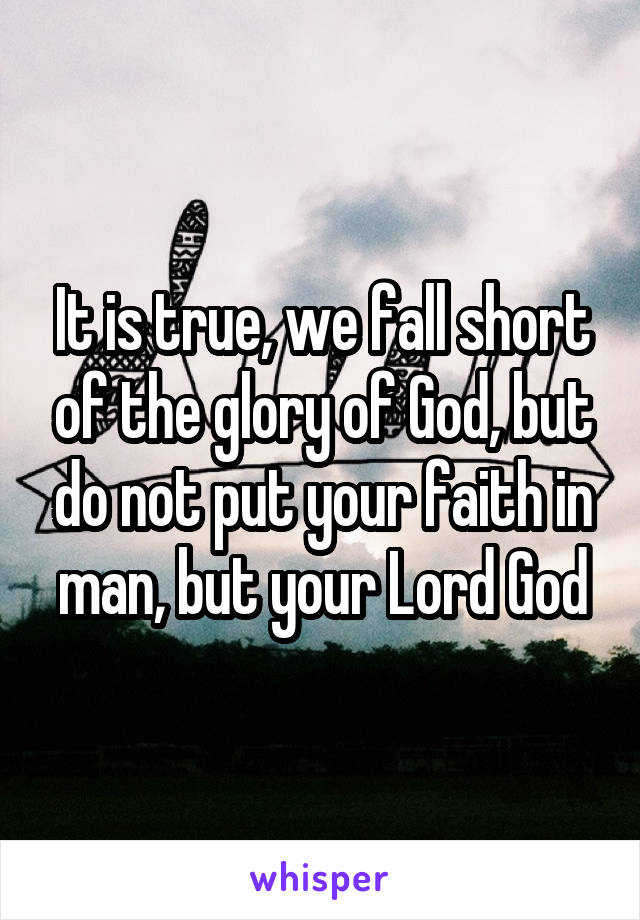 It is true, we fall short of the glory of God, but do not put your faith in man, but your Lord God