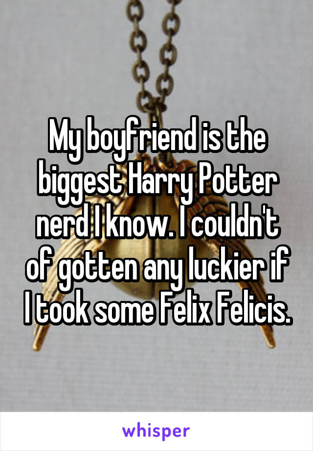 My boyfriend is the biggest Harry Potter nerd I know. I couldn't of gotten any luckier if I took some Felix Felicis.
