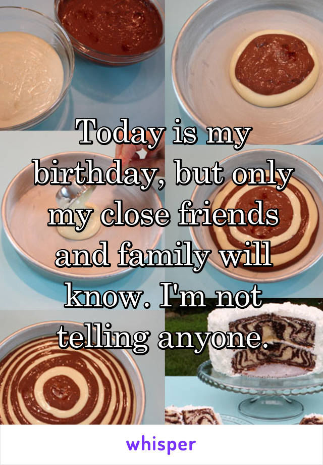 Today is my birthday, but only my close friends and family will know. I'm not telling anyone.