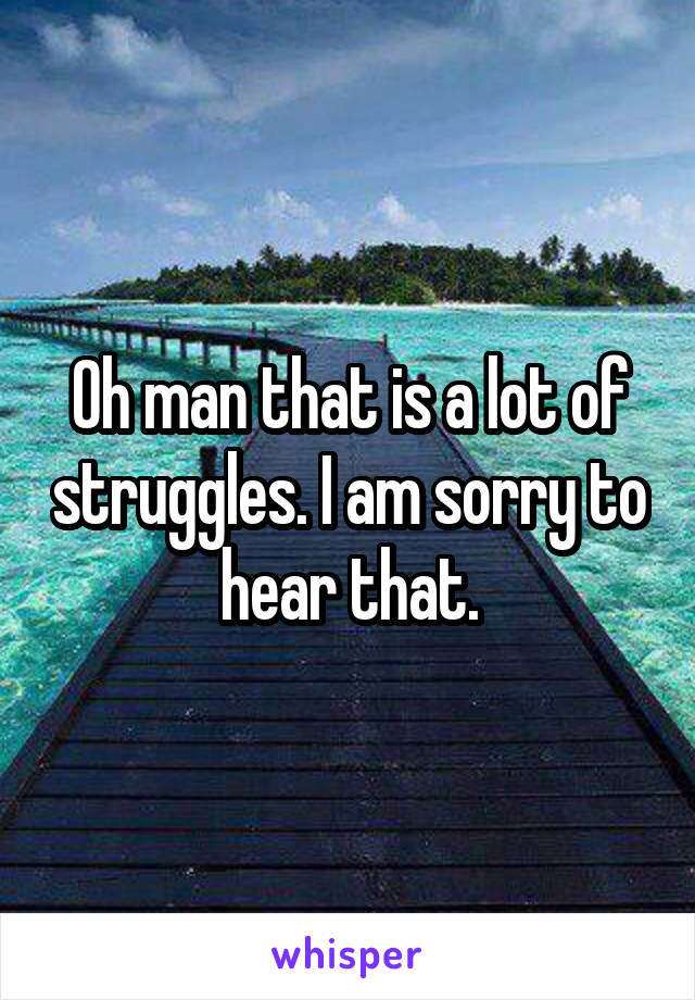 Oh man that is a lot of struggles. I am sorry to hear that.