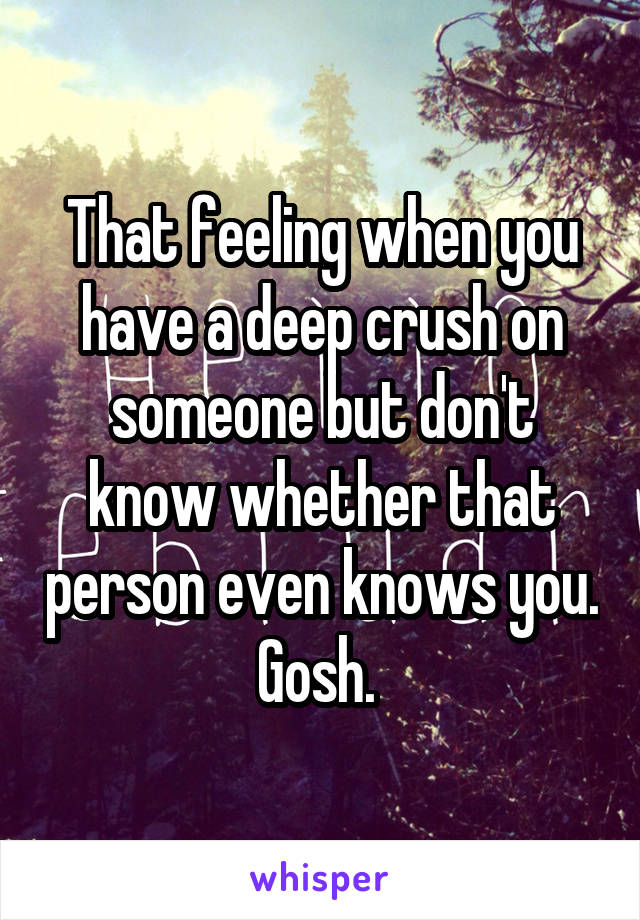 That feeling when you have a deep crush on someone but don't know whether that person even knows you. Gosh. 