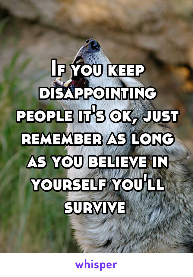 If you keep disappointing people it's ok, just remember as long as you believe in yourself you'll survive 