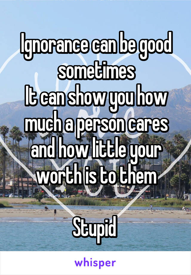 Ignorance can be good sometimes
It can show you how much a person cares and how little your worth is to them

Stupid 