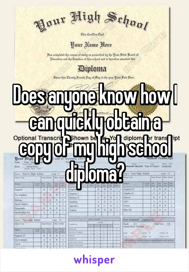 Does anyone know how I can quickly obtain a copy of my high school diploma?