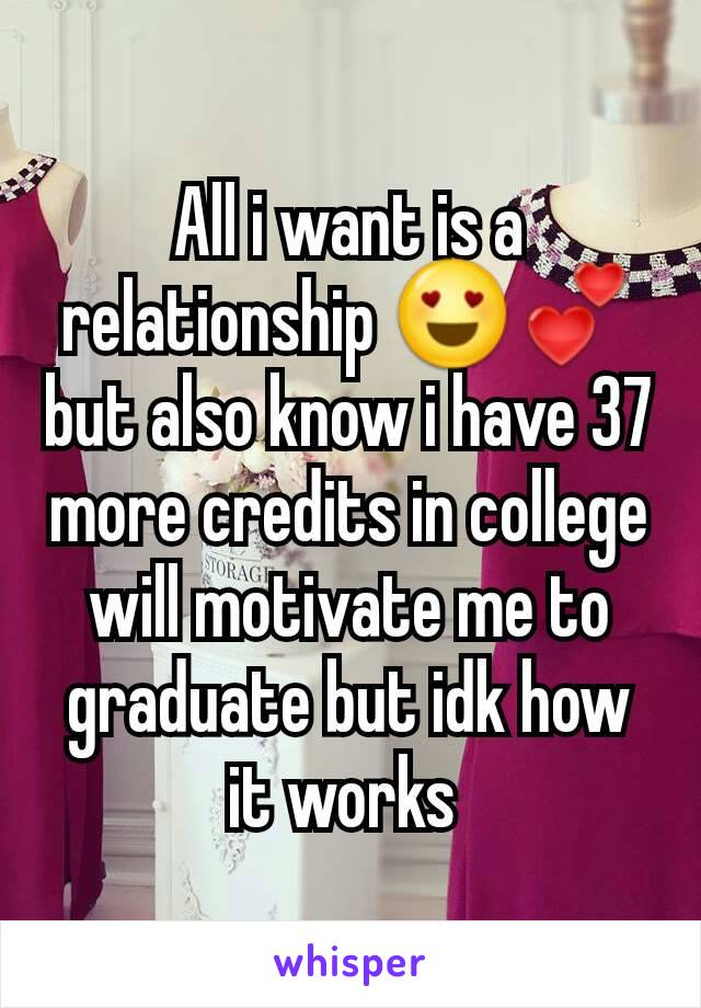 All i want is a relationship 😍💕 but also know i have 37 more credits in college will motivate me to graduate but idk how it works 