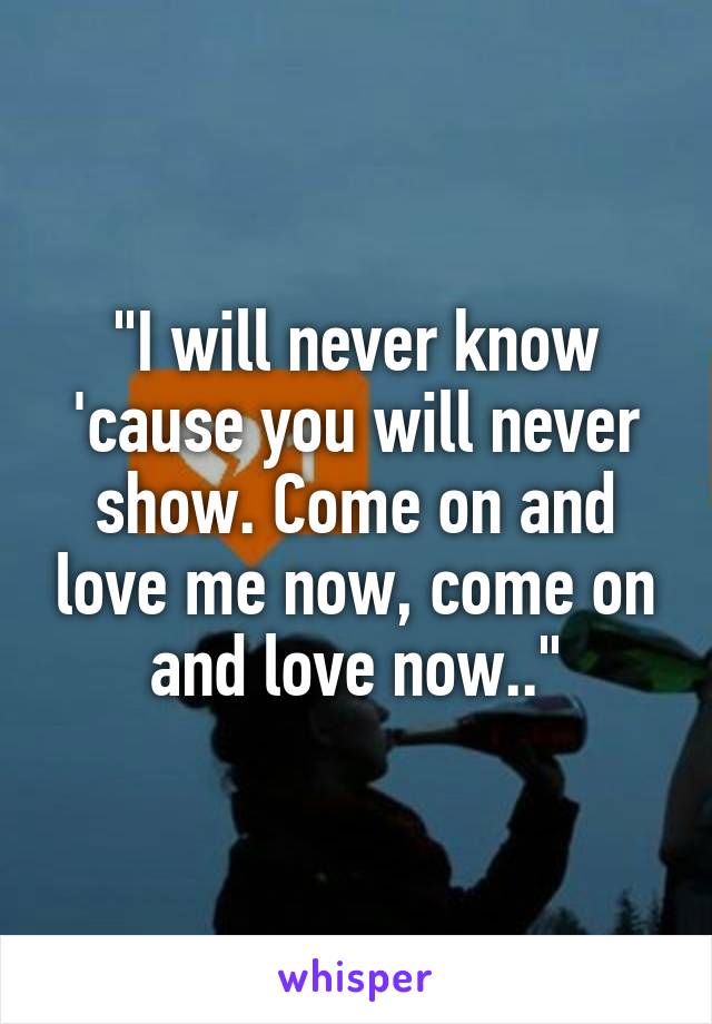 "I will never know 'cause you will never show. Come on and love me now, come on and love now.."