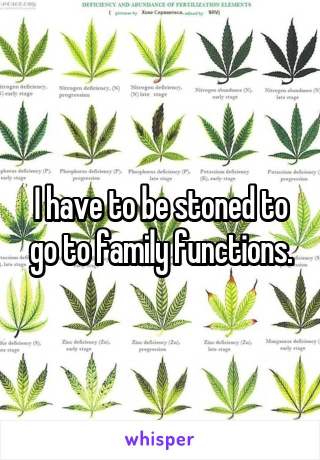 I have to be stoned to go to family functions.