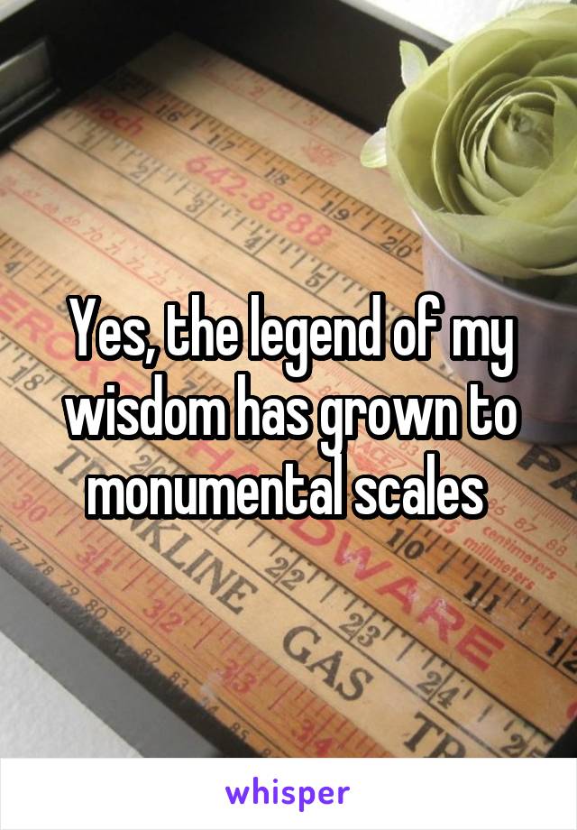 Yes, the legend of my wisdom has grown to monumental scales 