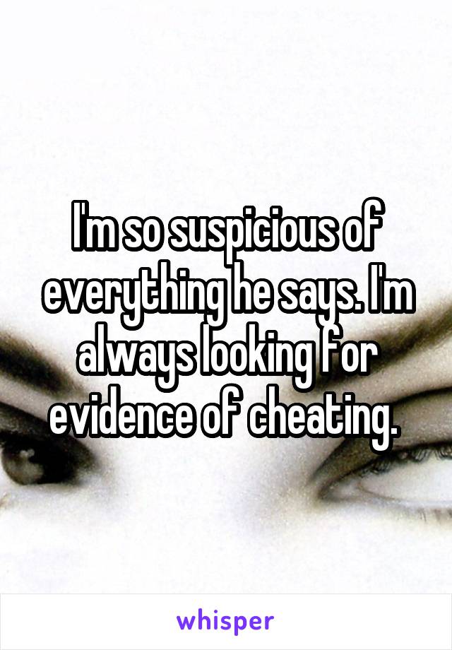 I'm so suspicious of everything he says. I'm always looking for evidence of cheating. 