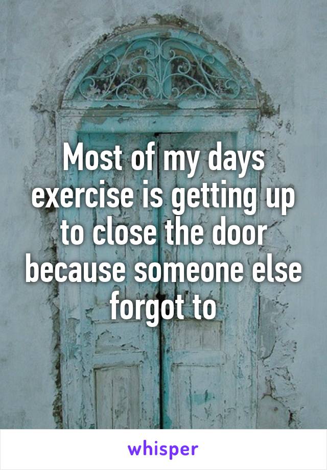 Most of my days exercise is getting up to close the door because someone else forgot to