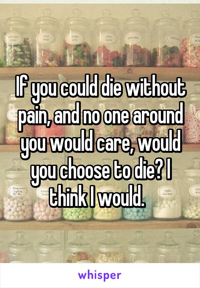 If you could die without pain, and no one around you would care, would you choose to die? I think I would.  