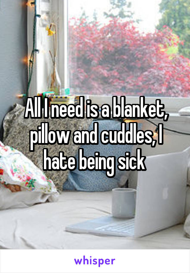 All I need is a blanket, pillow and cuddles, I hate being sick 