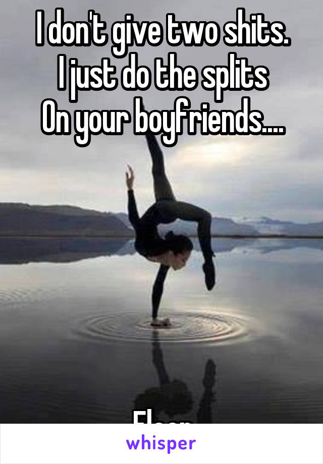 I don't give two shits.
I just do the splits
On your boyfriends....






Floor