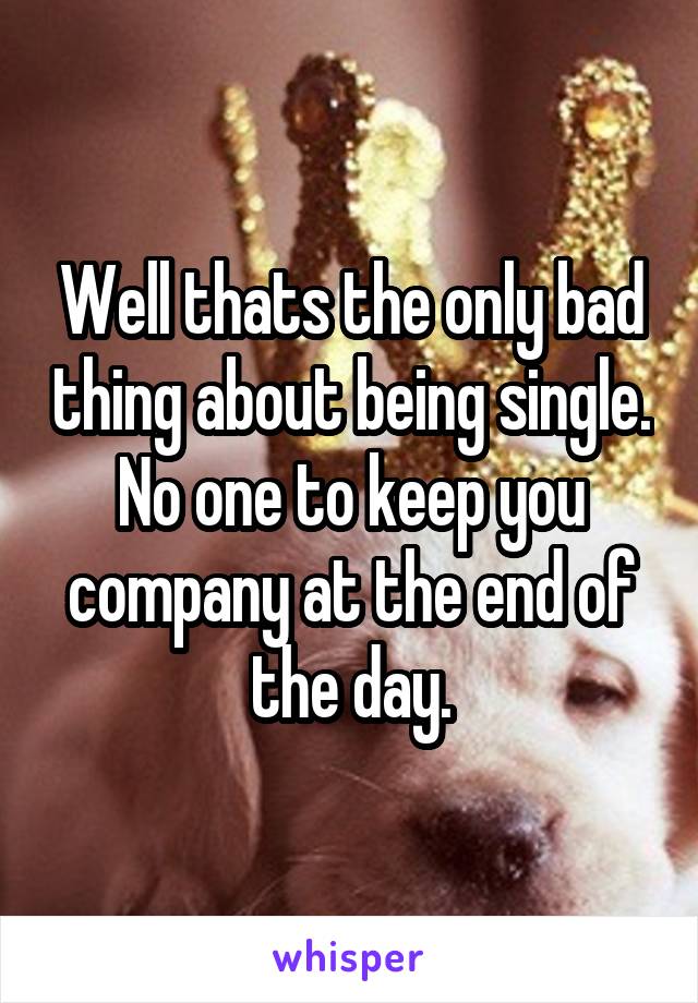 Well thats the only bad thing about being single. No one to keep you company at the end of the day.