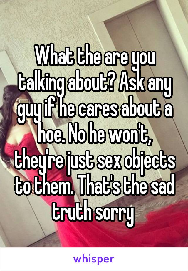 What the are you talking about? Ask any guy if he cares about a hoe. No he won't, they're just sex objects to them. That's the sad truth sorry 