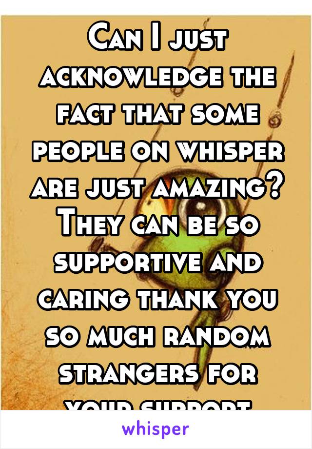 Can I just acknowledge the fact that some people on whisper are just amazing? They can be so supportive and caring thank you so much random strangers for your support