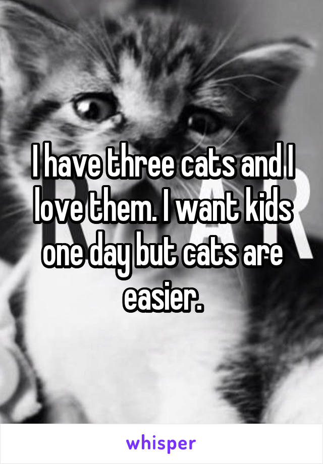 I have three cats and I love them. I want kids one day but cats are easier.