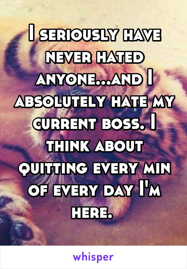 I seriously have never hated anyone...and I absolutely hate my current boss. I think about quitting every min of every day I'm here. 
