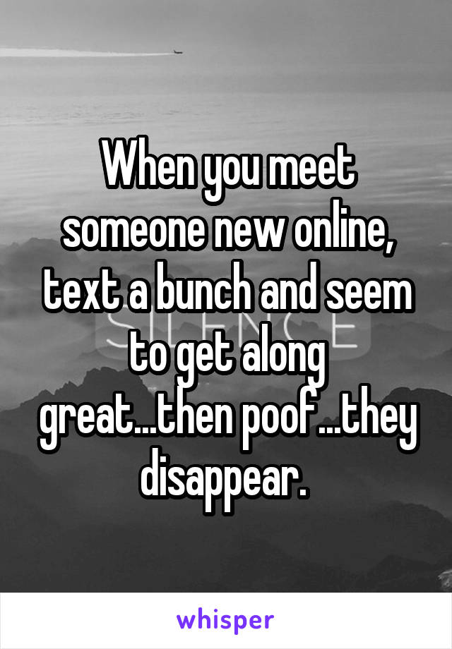 When you meet someone new online, text a bunch and seem to get along great...then poof...they disappear. 