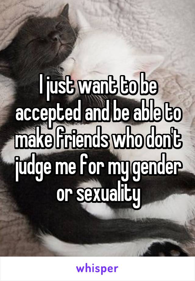 I just want to be accepted and be able to make friends who don't judge me for my gender or sexuality