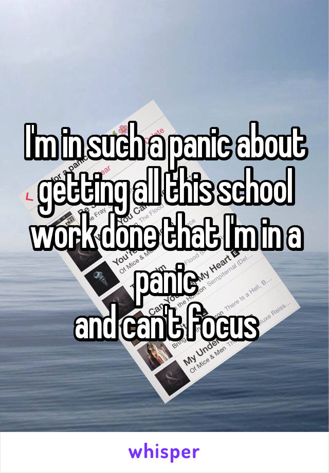 I'm in such a panic about getting all this school work done that I'm in a panic
 and can't focus 