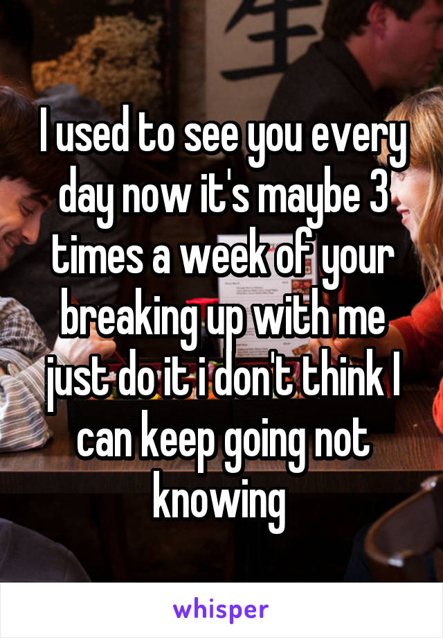 I used to see you every day now it's maybe 3 times a week of your breaking up with me just do it i don't think I can keep going not knowing 