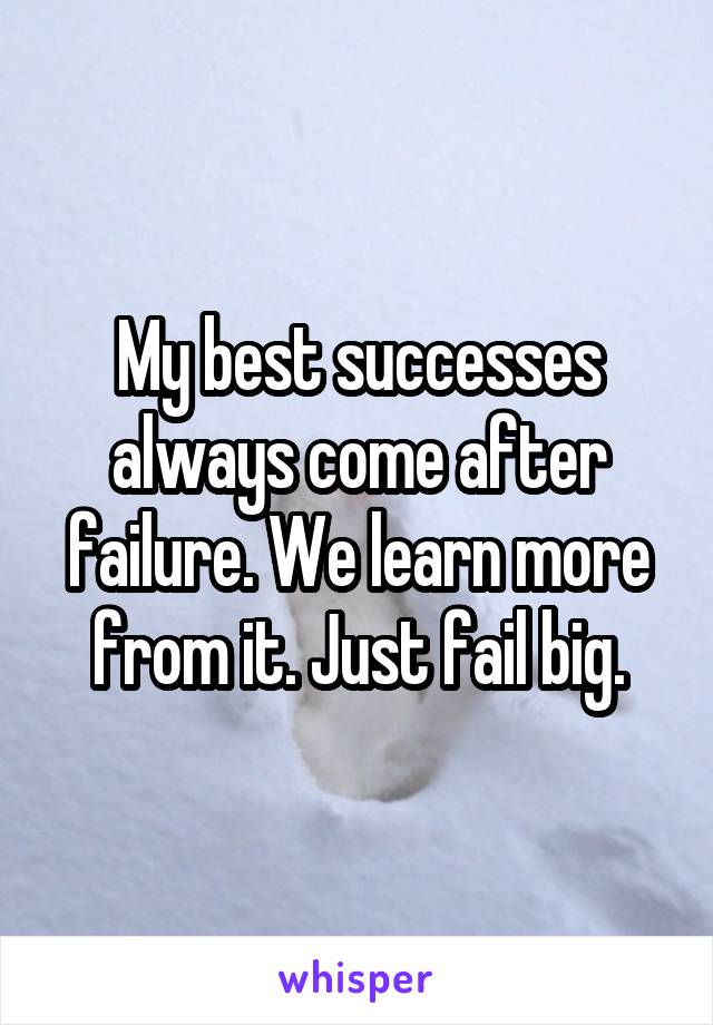 My best successes always come after failure. We learn more from it. Just fail big.