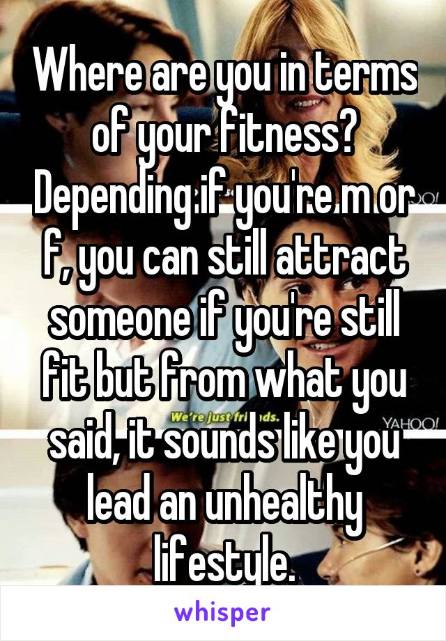 Where are you in terms of your fitness? Depending if you're m or f, you can still attract someone if you're still fit but from what you said, it sounds like you lead an unhealthy lifestyle.