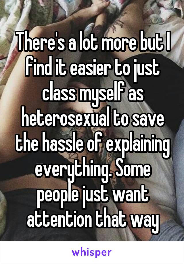 There's a lot more but I find it easier to just class myself as heterosexual to save the hassle of explaining everything. Some people just want attention that way