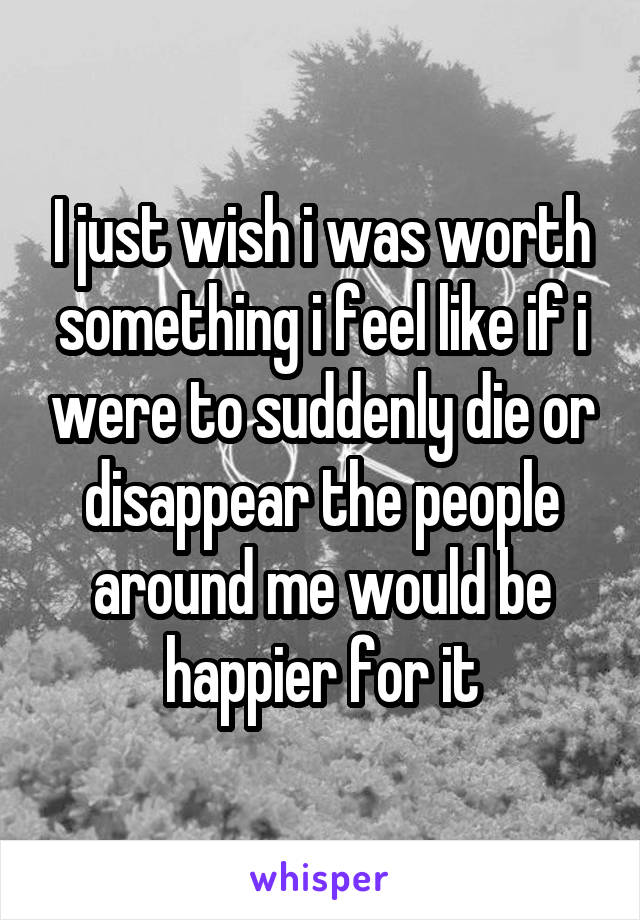 I just wish i was worth something i feel like if i were to suddenly die or disappear the people around me would be happier for it