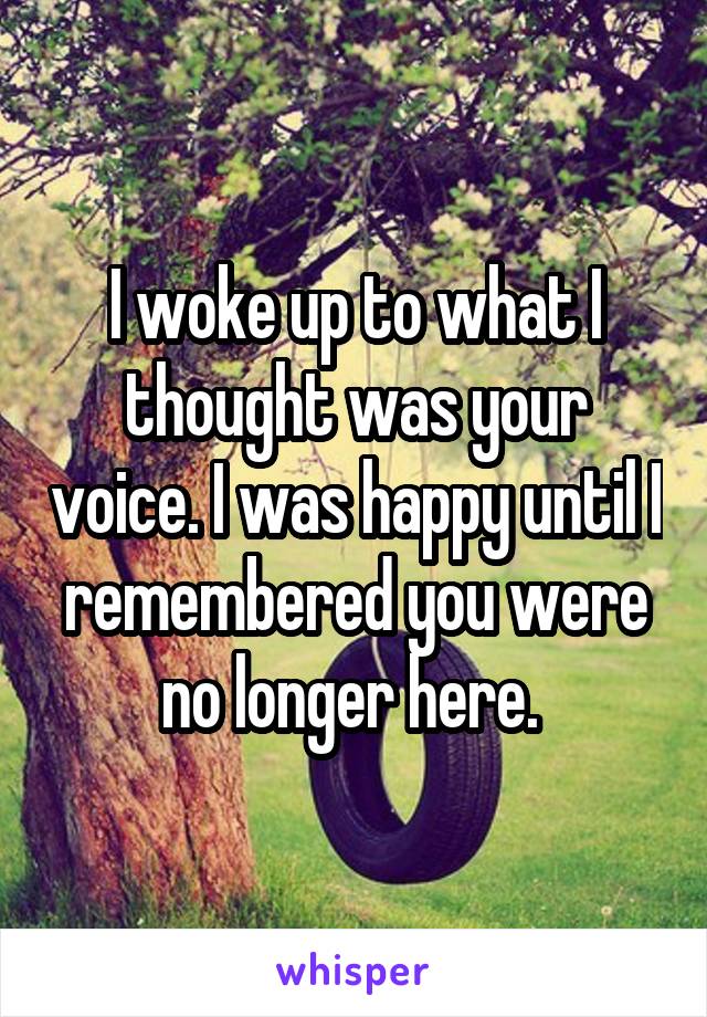 I woke up to what I thought was your voice. I was happy until I remembered you were no longer here. 