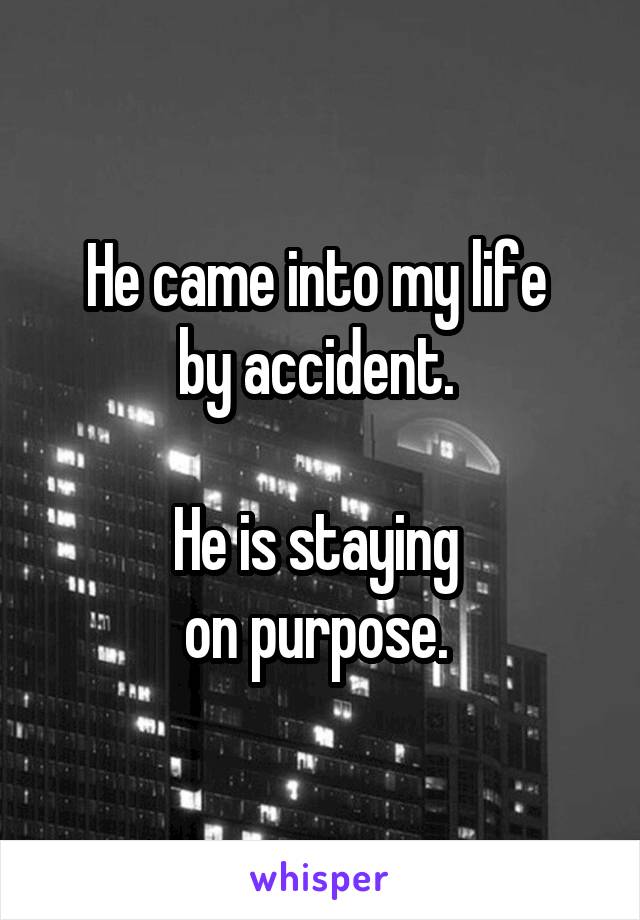 He came into my life 
by accident. 

He is staying 
on purpose. 