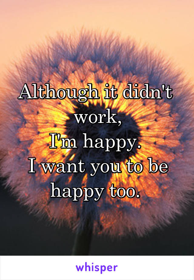 Although it didn't 
work,
I'm happy. 
I want you to be happy too. 