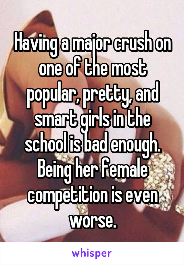 Having a major crush on one of the most popular, pretty, and smart girls in the school is bad enough. Being her female competition is even worse.