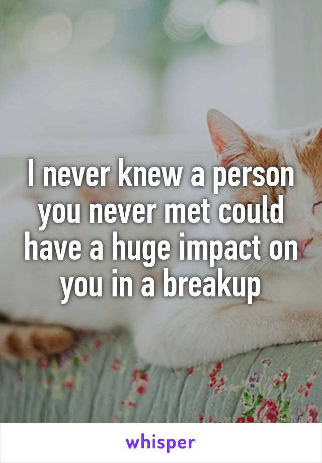 I never knew a person you never met could have a huge impact on you in a breakup