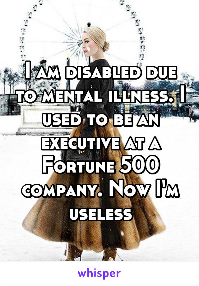 I am disabled due to mental illness. I used to be an executive at a Fortune 500 company. Now I'm useless