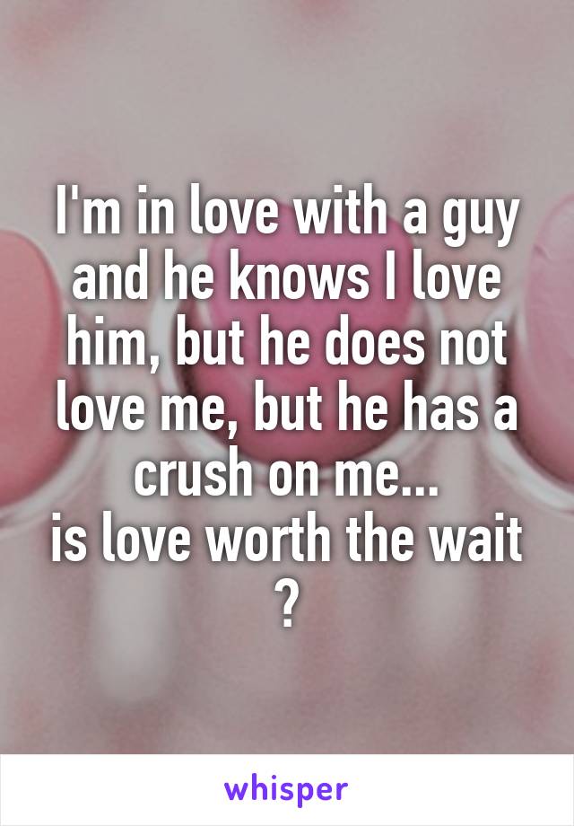 I'm in love with a guy and he knows I love him, but he does not love me, but he has a crush on me...
is love worth the wait ?