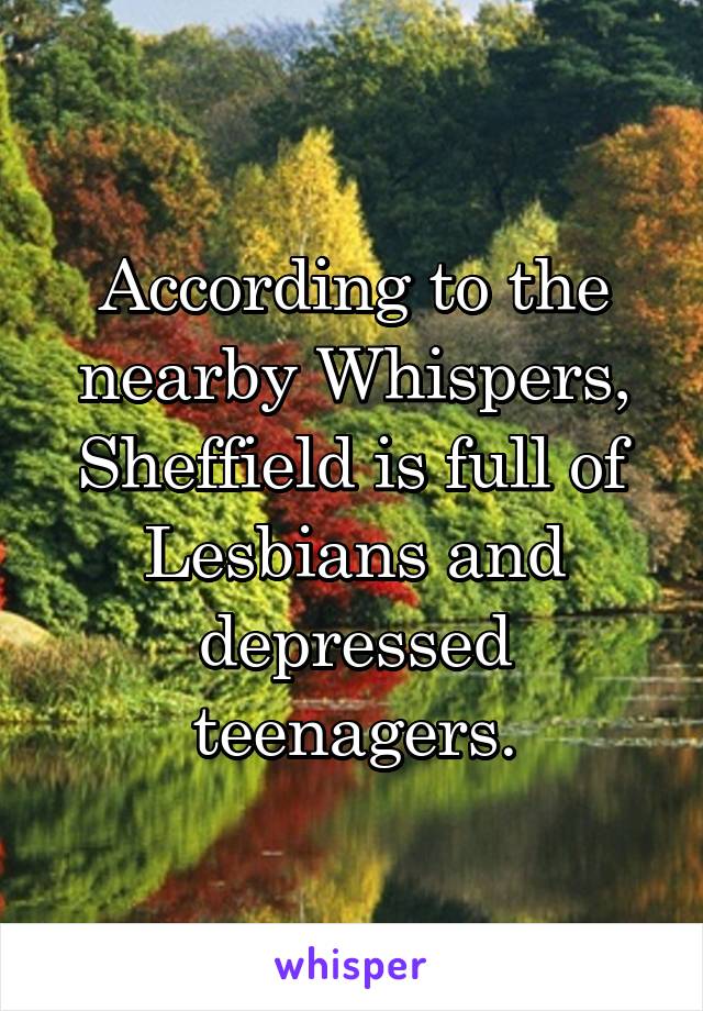 According to the nearby Whispers, Sheffield is full of Lesbians and depressed teenagers.