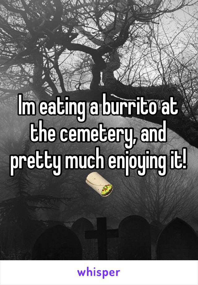 Im eating a burrito at the cemetery, and pretty much enjoying it! 🌯