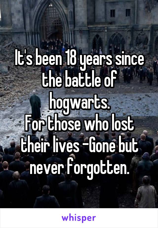 It's been 18 years since the battle of hogwarts.
For those who lost their lives -Gone but never forgotten.