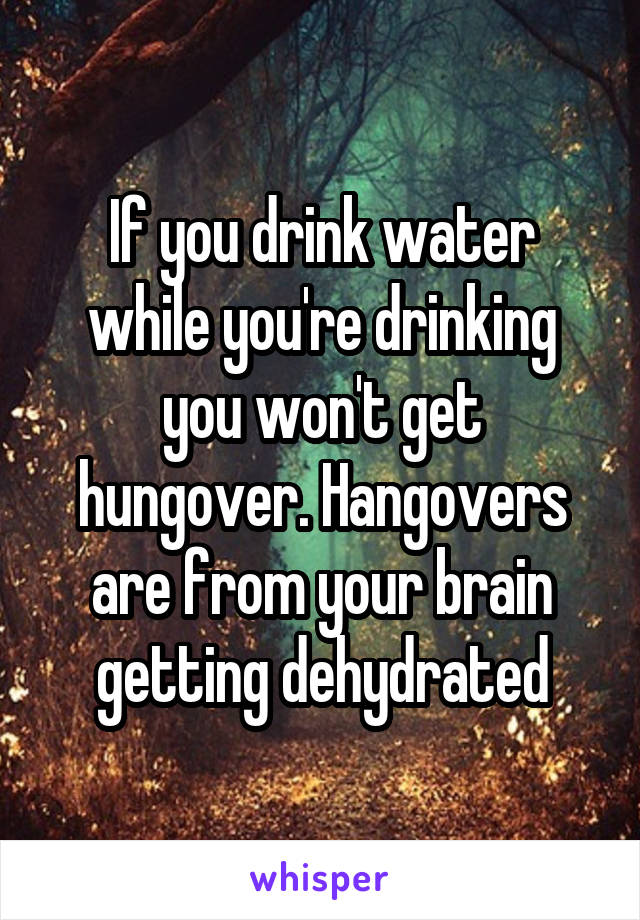 If you drink water while you're drinking you won't get hungover. Hangovers are from your brain getting dehydrated