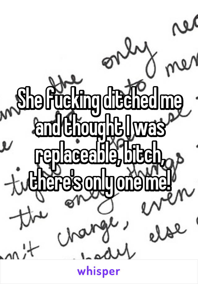 She fucking ditched me and thought I was replaceable, bitch, there's only one me!