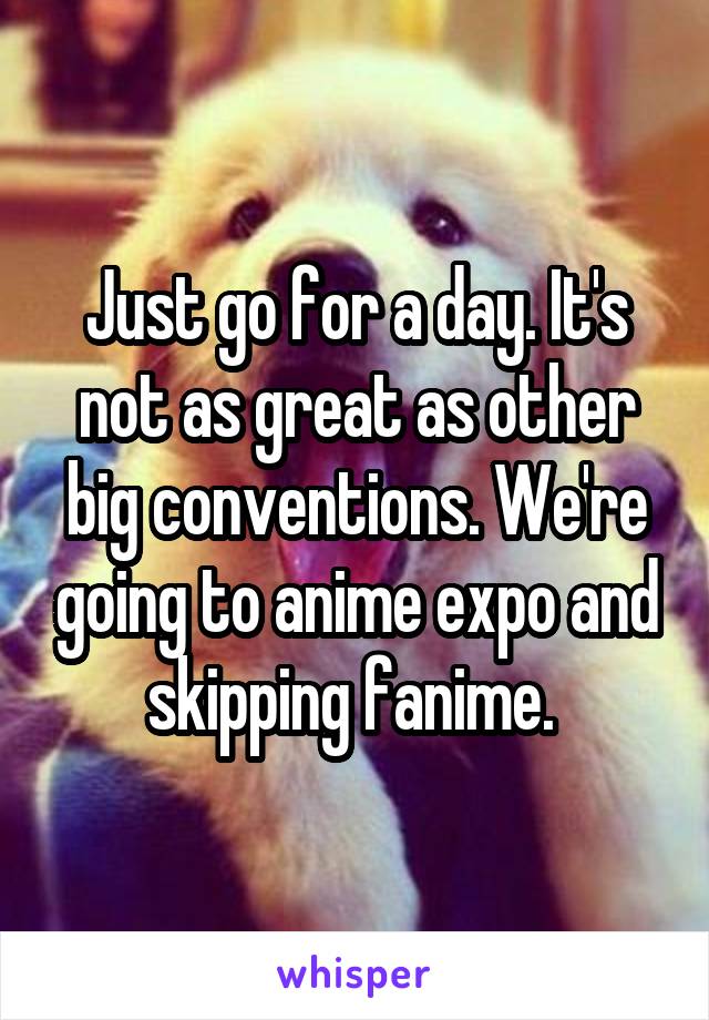 Just go for a day. It's not as great as other big conventions. We're going to anime expo and skipping fanime. 