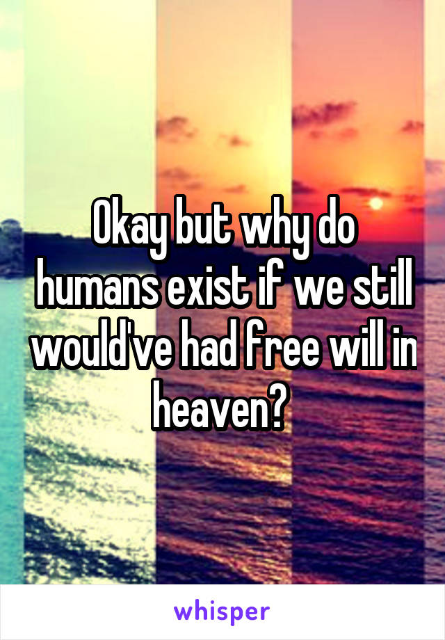 Okay but why do humans exist if we still would've had free will in heaven? 