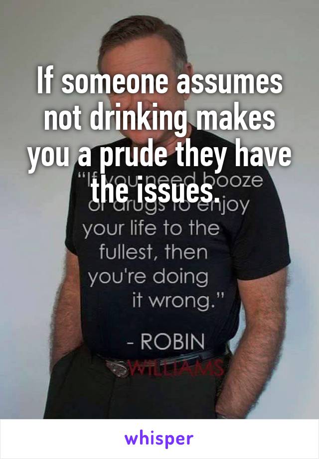 If someone assumes not drinking makes you a prude they have the issues. 




