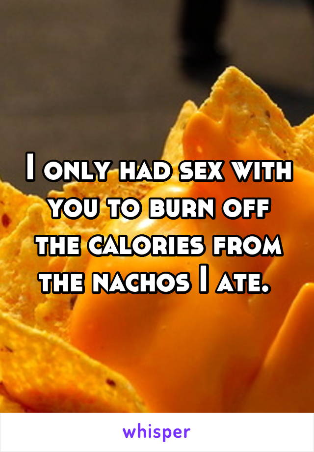 I only had sex with you to burn off the calories from the nachos I ate. 