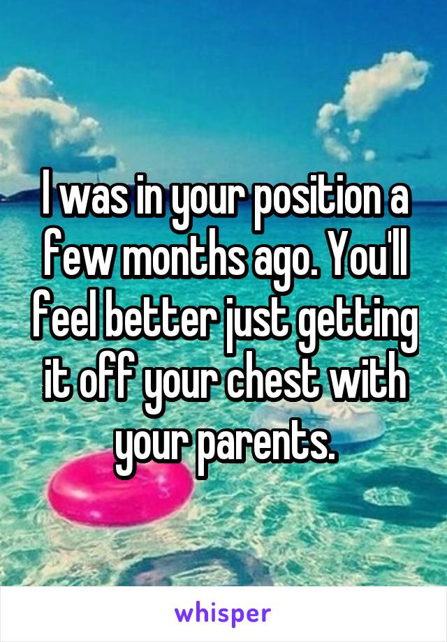 I was in your position a few months ago. You'll feel better just getting it off your chest with your parents.
